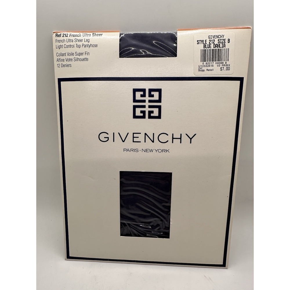 Vintage Givenchy Pantyhose Style 212 Size B Blue Dahlia French Ultra Sheer Leg
